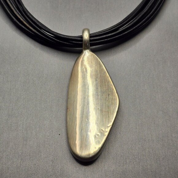 Sterling Silver Simon Sebbag SSD Pendant Choker Necklace 12" Black Leather Cord - Picture 2 of 9